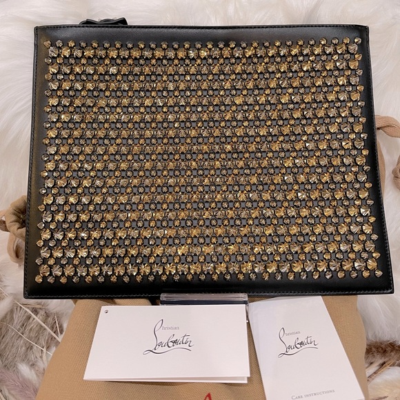 **SOLD** NWT CHRISTIAN LOUBOUTIN Black Spikes 'Pifpouch' Pouch - M039 - Picture 6 of 12